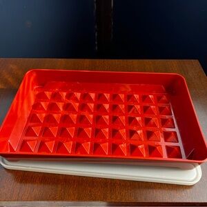 Vintage Tupperware Meat Keeper with Lid — Orange/Red & White